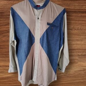 Men's Blue and Beige Dress Shirt